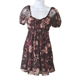 Mi Ami Women Babydoll Mini Dress Size XS Cottagecore Whimsigoth Polka Dot Floral